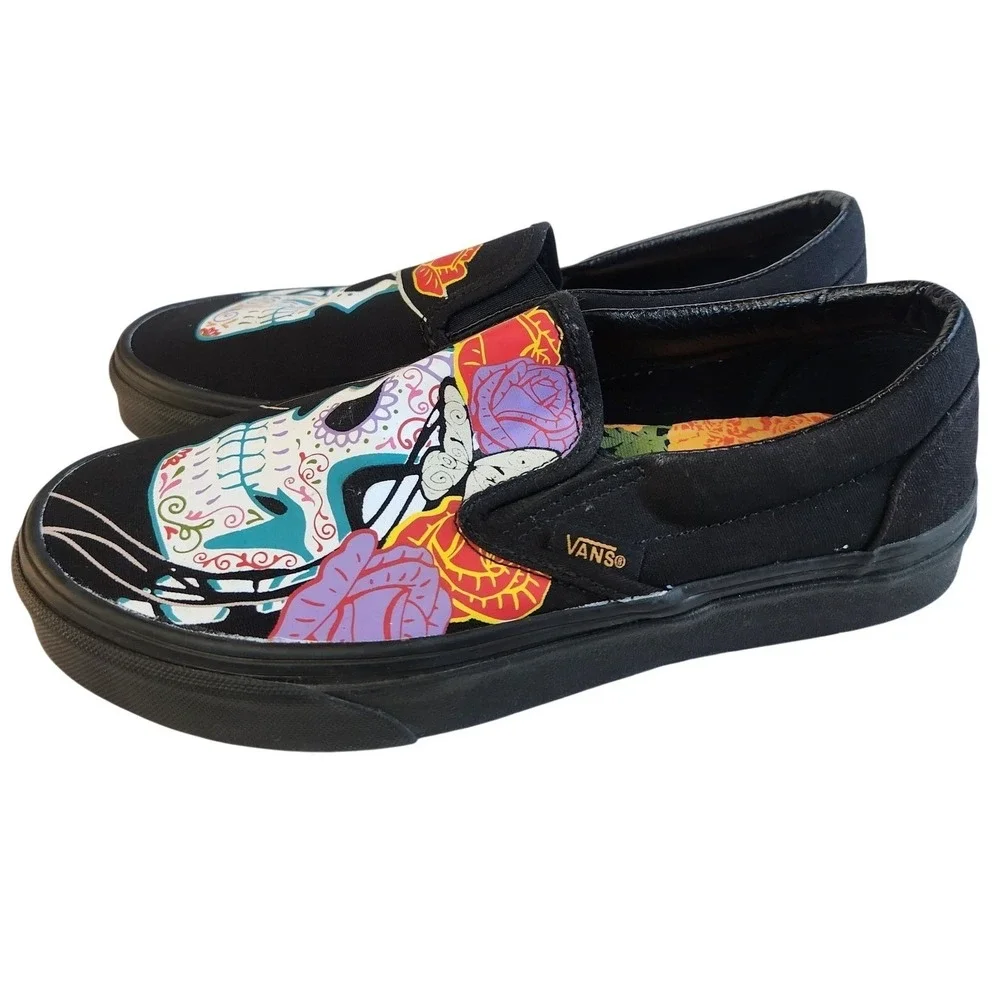 VANS Dia De Los Muertos Slip-on Shoes Women's 7.5‎ Men's 6 Classic Sugar Skulls - Picture 2 of 6